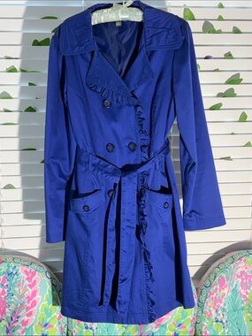 Apt. 9 Royal Blue Ruffle-Trim Trench Coat